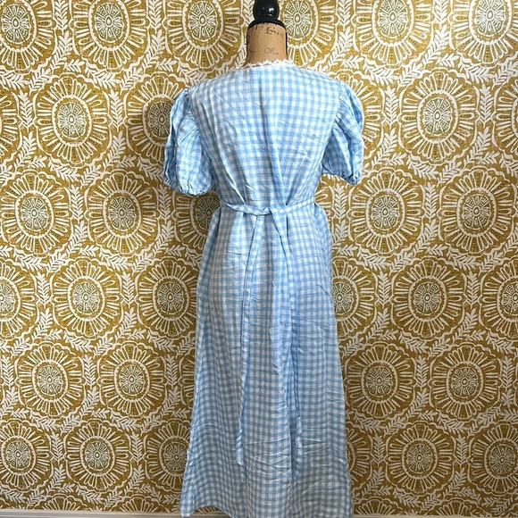 NWT SLEEPER The Genus Rosa Linen Blend Gingham Midi Dress in Blue Vichy Sz XL - Picture 9 of 15